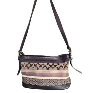 Coach Black Signature Canvas‎ Leather Shoulder Bag Purse Satchel